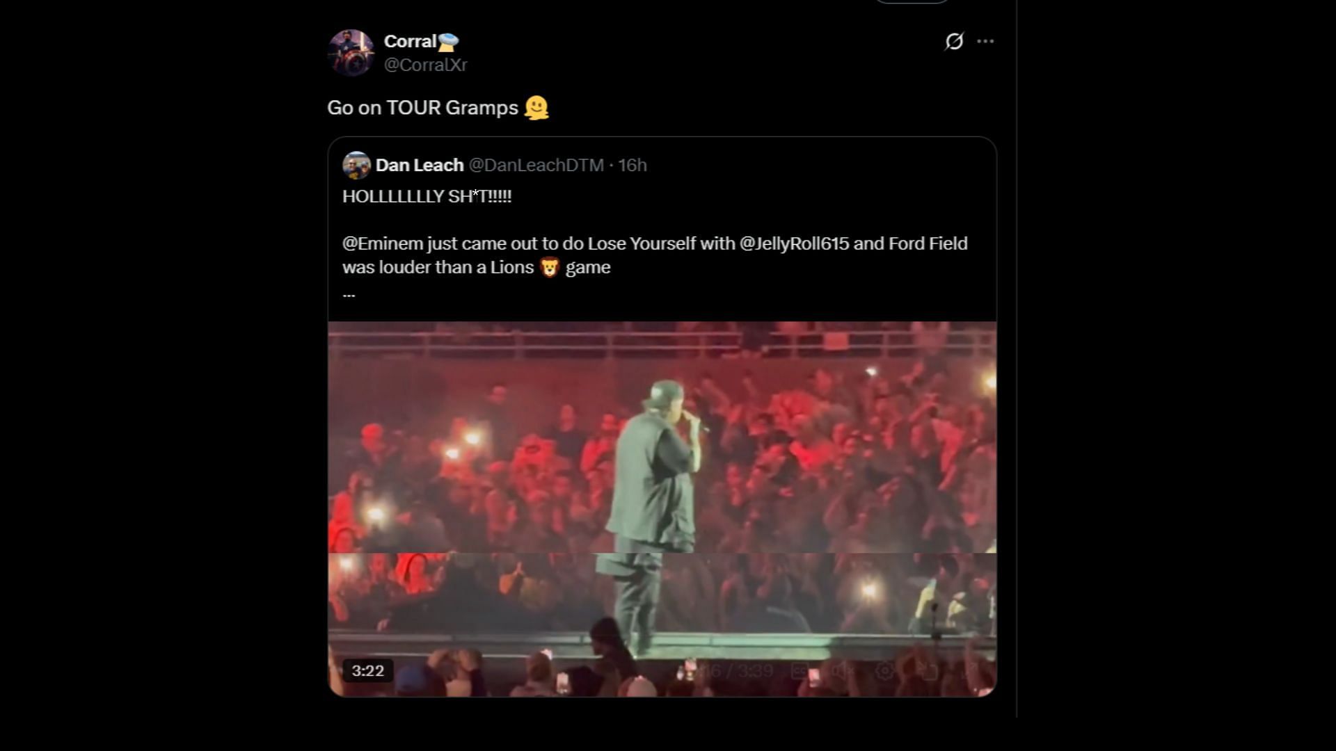 Fans expressed their wish for Eminem to go on tour (Image via X/@CorralXr)